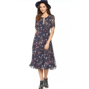 Free People Floral Midi Dress - Navy and Red